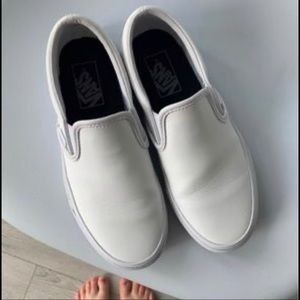 True White Vans Tumble Slip On
